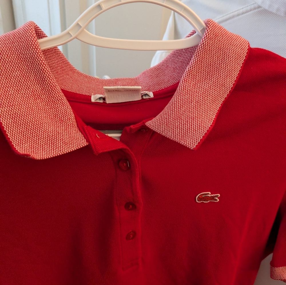 Lacoste Men’s Red Short Sleeve Polo Shirt Sz 44 (XL) - Birdseye Collar Host Pick - Picture 2 of 3